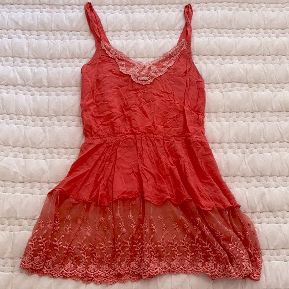 Lace Crochet V-Neck Fit & Flare Peplum Tunic Tank 100% Cotton